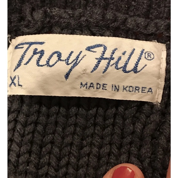 Y2K Gray Cable Knit white chest stripes SWEATER TROY LEE men XL Acrylic Vintage - Picture 4 of 13